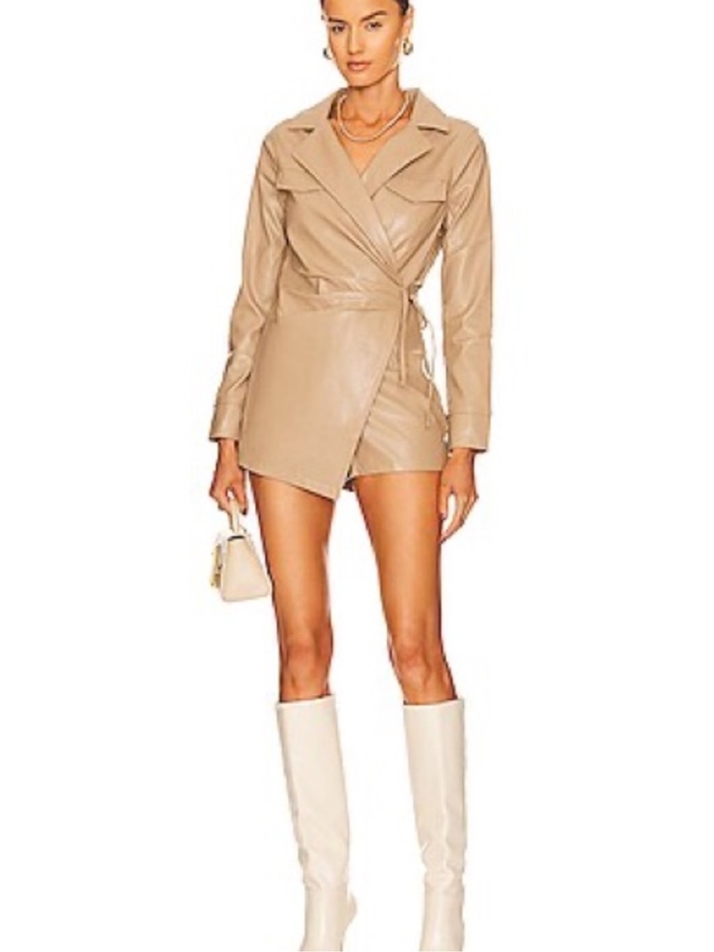 superdown Tan Faux Leather Wrap Trench Jacket/romper